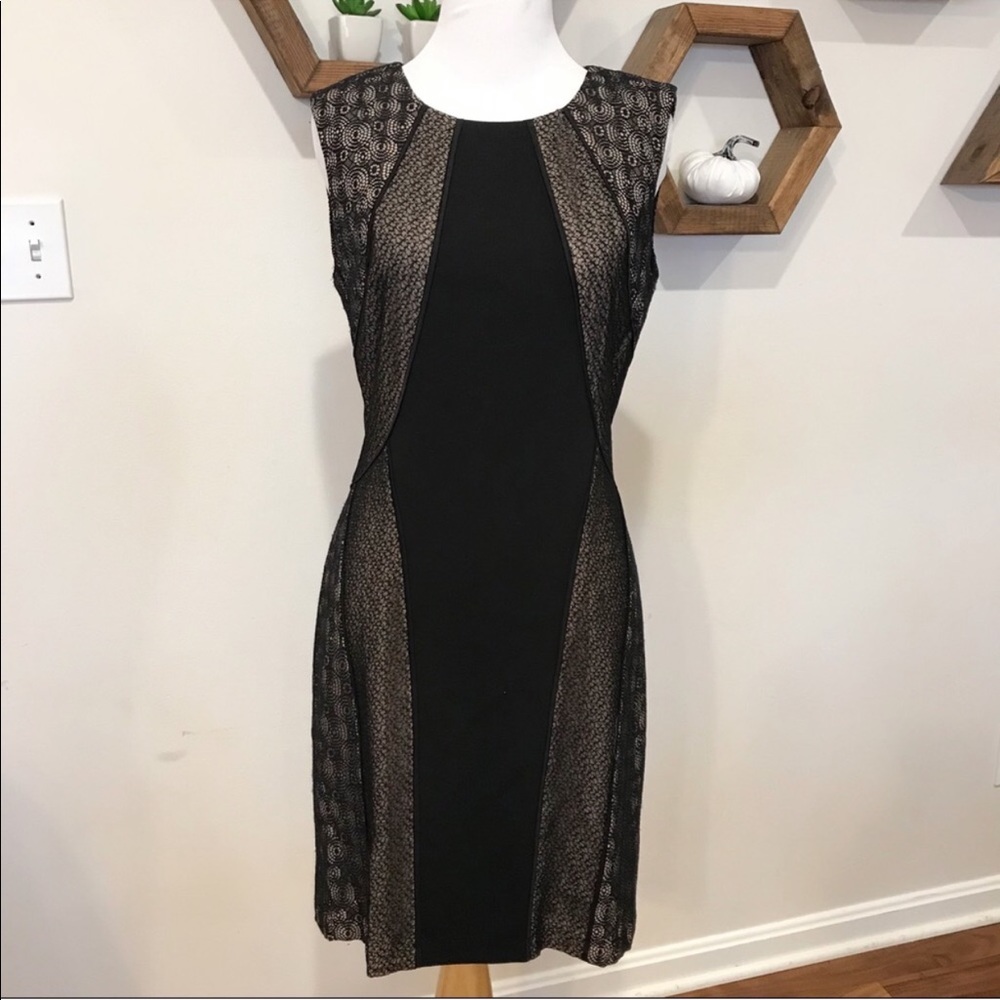 BCBGMaxAzria Black and Gold Lace Dress